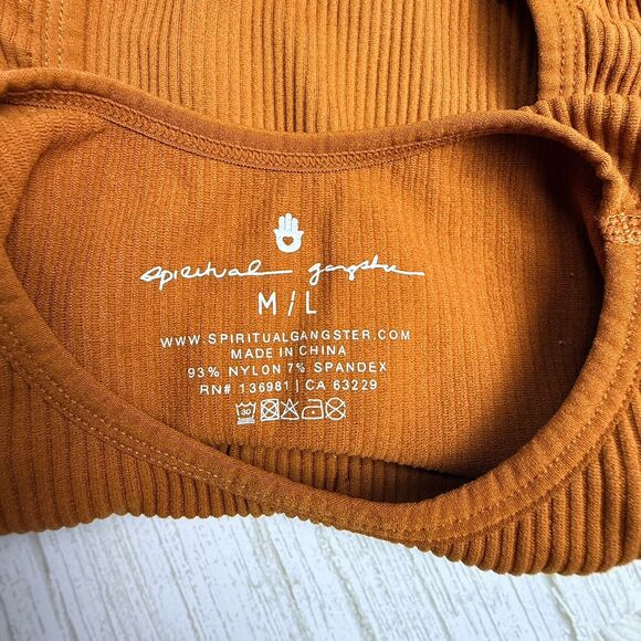 Spiritual Gangster Women's M / L Rust Orange Ribbed Cross Back Sports Crop - Picture 4 of 6
